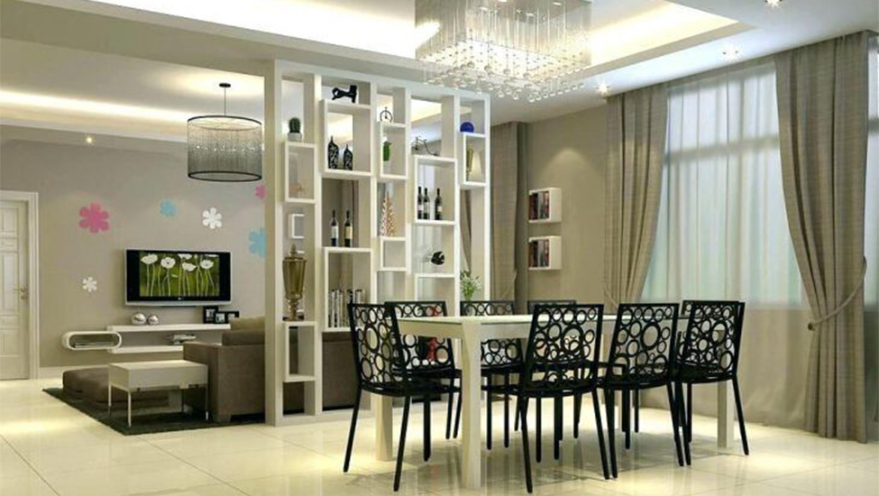 glass partition wall for living and dining