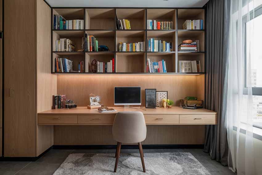 Modern Study Table with Bookshelf Design