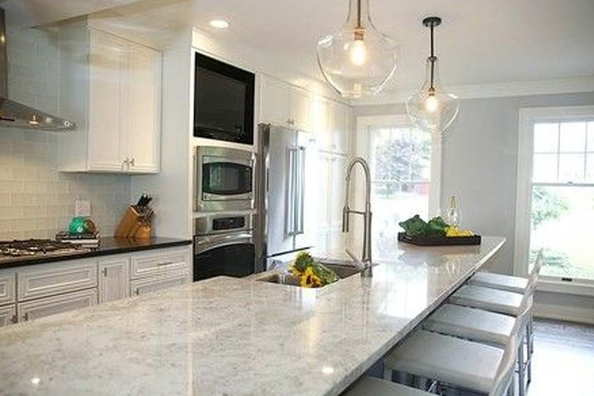 White Granite with Stainless Steel Appliances for Granite Kitchens