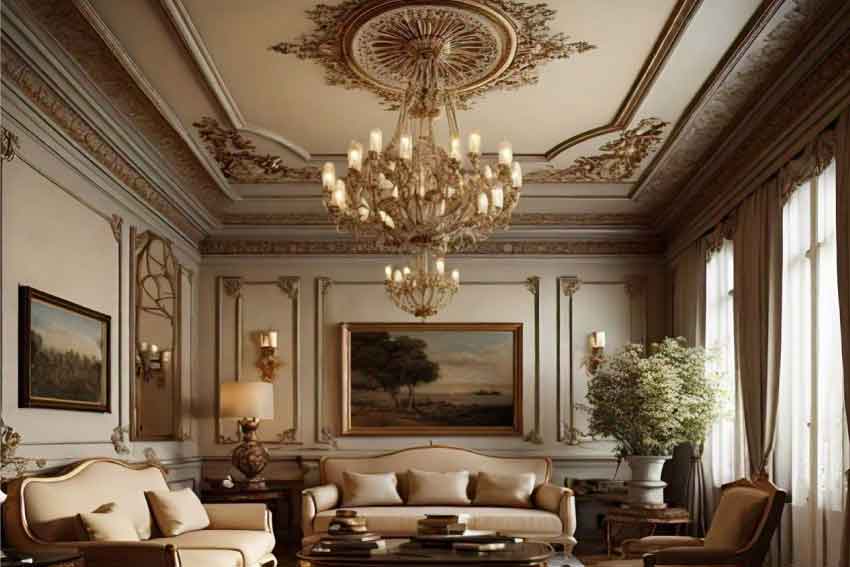 Classic Charm: Ceiling Design for Living Room